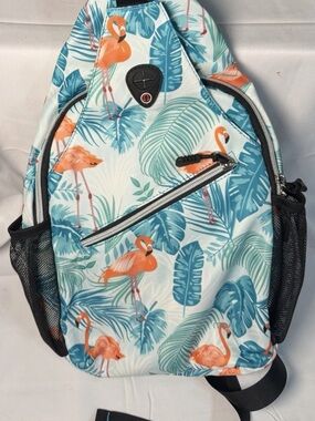 Tropical Flamingo Print Sling Backpack - Orange & Teal